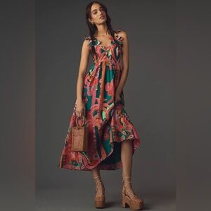 Farm Rio x Anthropologie Pleated Palm Midi Dress